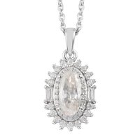 Moissanite VS EF Double Halo Pendant Necklace 20 Inches in Platinum Over Sterling Silver 2.60 ctw