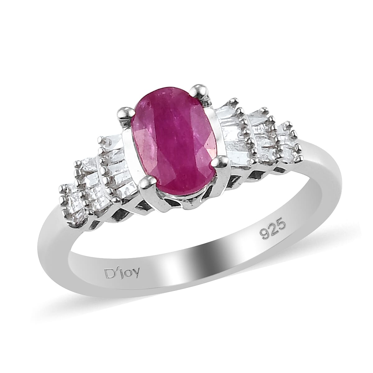Royal Thai Ruby and Diamond Ring in Platinum Over Sterling Silver (Size 6.0) 1.10 ctw