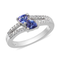 Tanzanite, Natural White Zircon Ring in Platinum Over Sterling Silver (Size 5.0) 0.75 ctw