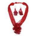 Red Glass Bead & Gemstone Chips Necklace and Earrings in Stainless Steel - Sticky add to cart bar