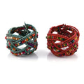 Multi Color Glass Bead & Wooden Beaded Set of 2 Cuff Bracelets - Sticky add to cart bar
