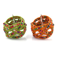 Multi Color Glass Bead & Wooden Beaded Set of 2 Cuff Bracelets