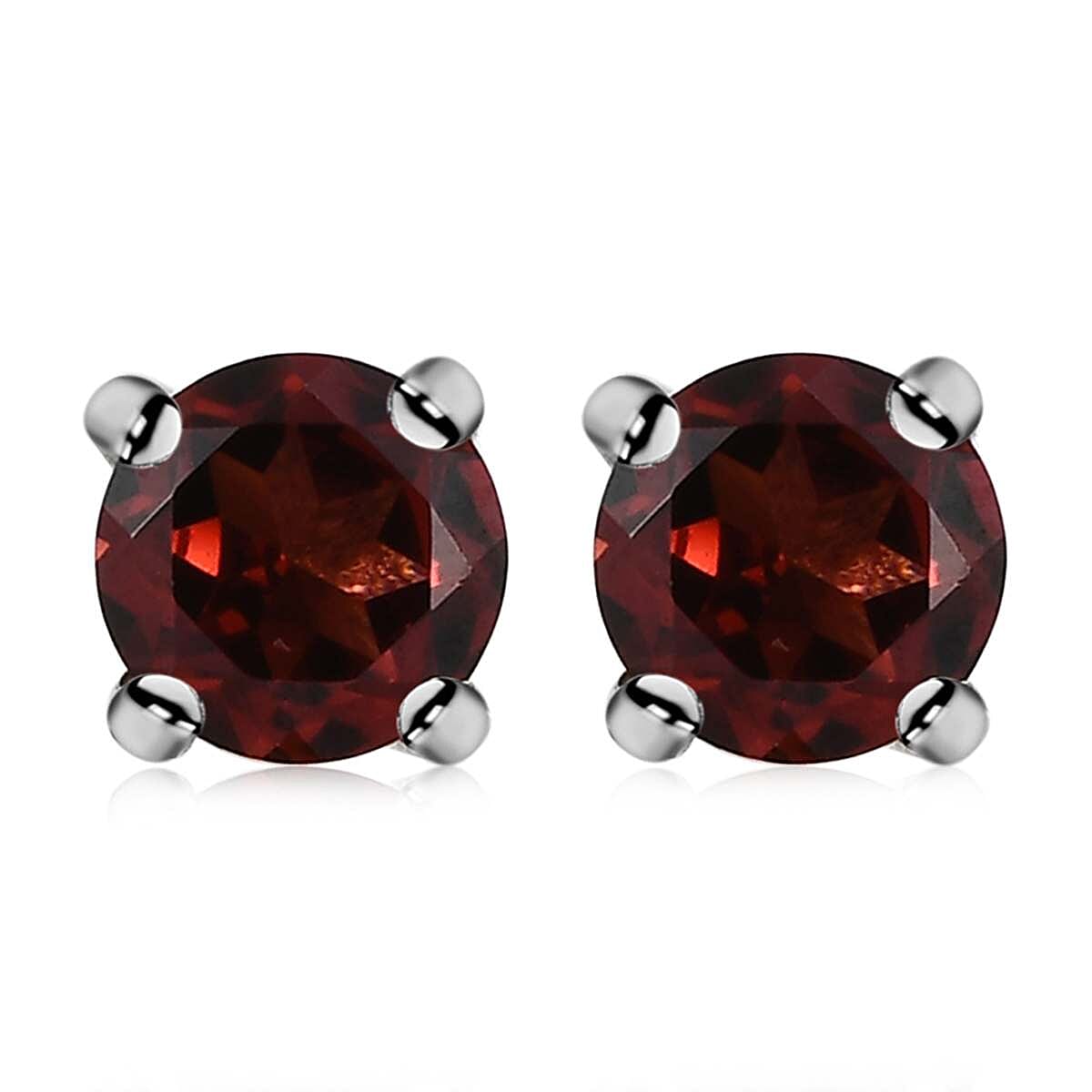 Mozambique Garnet 2.00 ctw Earrings, Stud Earrings For Women, Solitaire Earrings, Round Shape Garnet Solitaire, Platinum Plated Sterling Silver Earrings