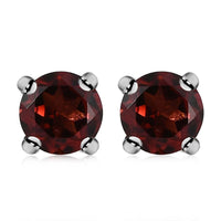Mozambique Garnet 2.00 ctw Earrings, Stud Earrings For Women, Solitaire Earrings, Round Shape Garnet Solitaire, Platinum Plated Sterling Silver Earrings
