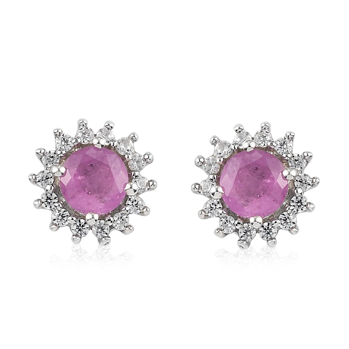 1.75 ctw Masoala Sapphire and Zircon Halo Stud Earrings in Platinum Over Sterling Silver