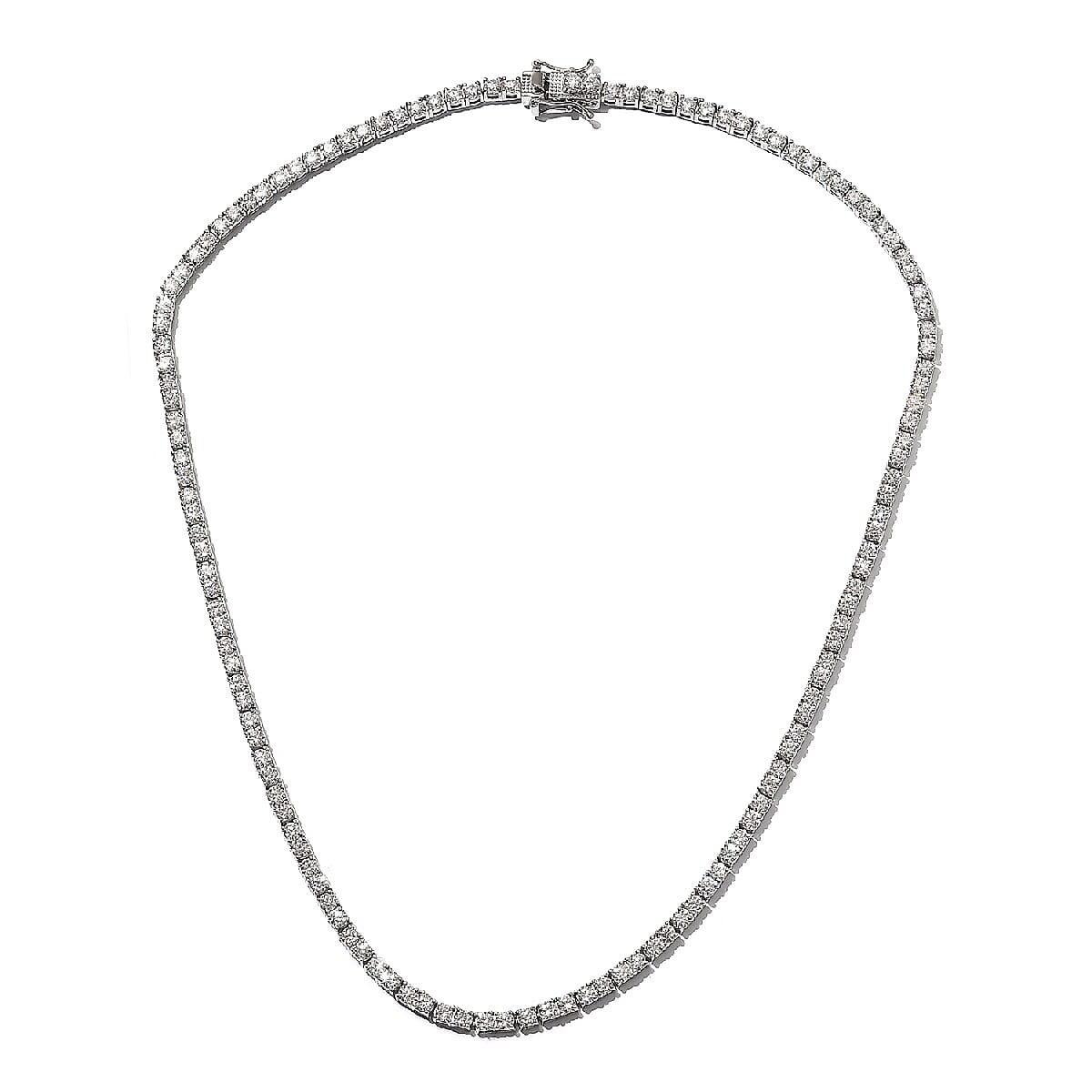 Moissanite Tennis Necklace 18 Inches in Platinum Over Sterling Silver 20.30 Grams 14.20 ctw