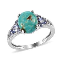 3.00 ctw South Hill Turquoise and Tanzanite Ring in Platinum Over Sterling Silver (Size 7.0)