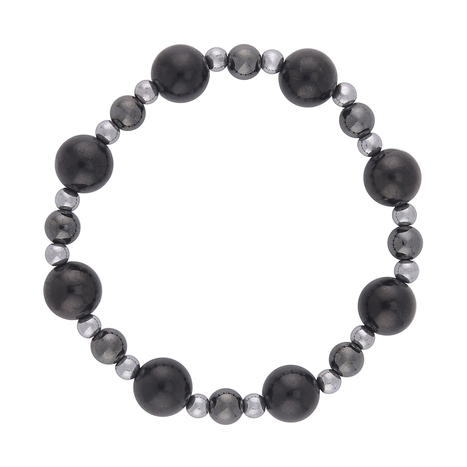 Shungite and Hematite Beaded Stretch Bracelet 88.00 ctw