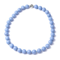 706.00 ctw Angelite 13-15mm Beads Necklace 20 Inches in Rhodium Over Sterling Silver
