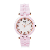 EON 1962 Diamond Swiss Movement Watch with Pink Ceramic Strap