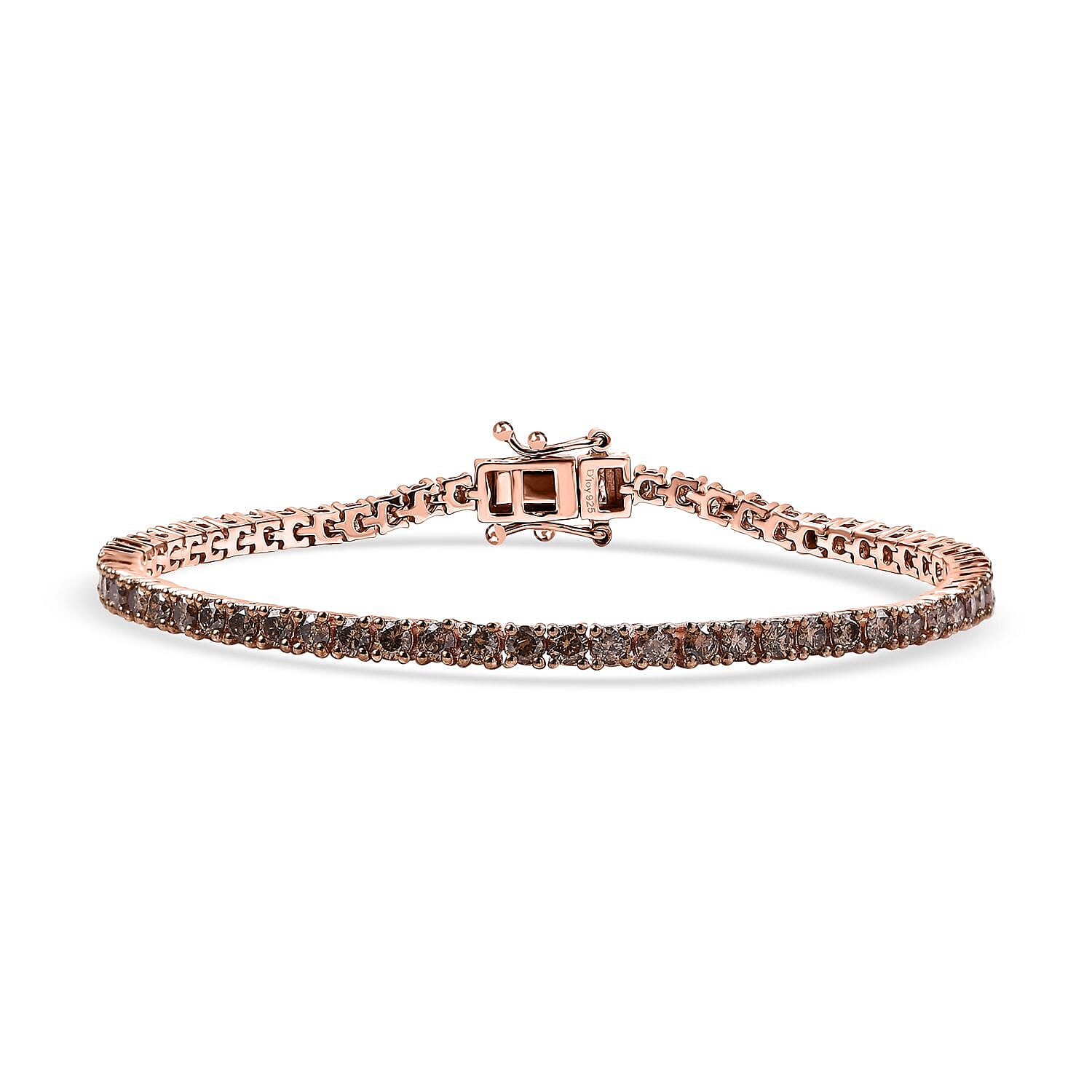 Natural Champagne Diamond Tennis Bracelet in Vermeil RG Over Sterling Silver (7.25 In) (8.50 g) 5.00 ctw
