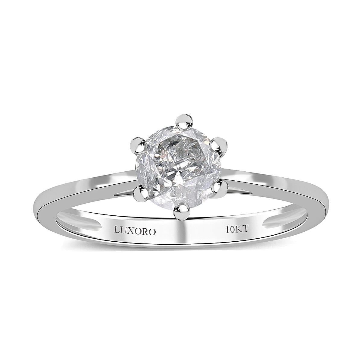 Luxoro 10K White Gold Diamond (G-H, I3) Solitaire Ring (Size 6.0) 0.90 ctw