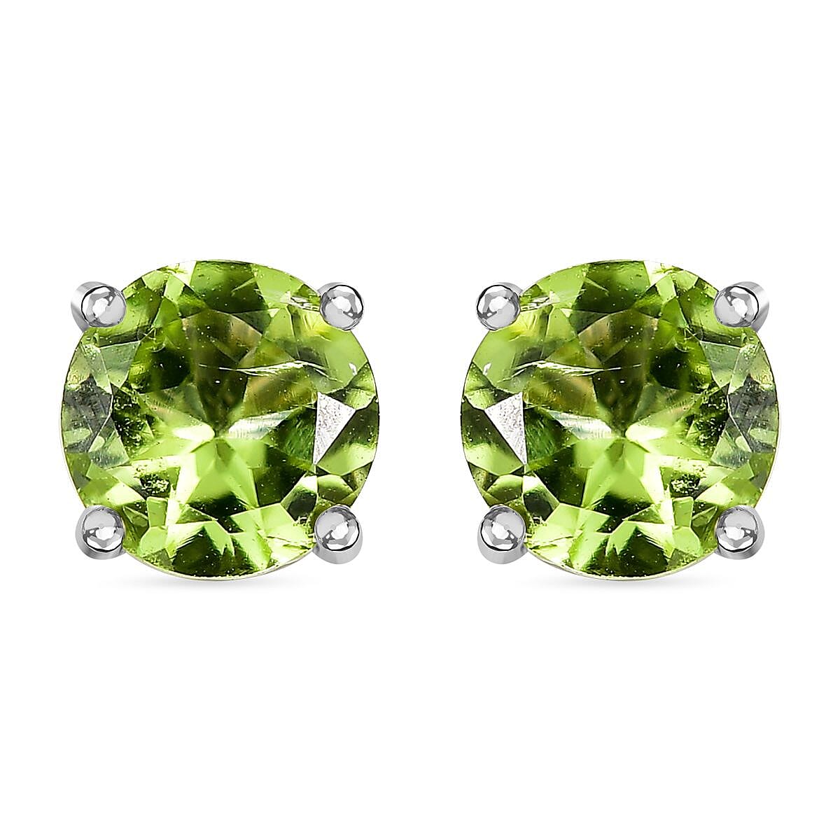 Peridot 1.65 ctw Solitaire Stud Earrings in Platinum Over Sterling Silver