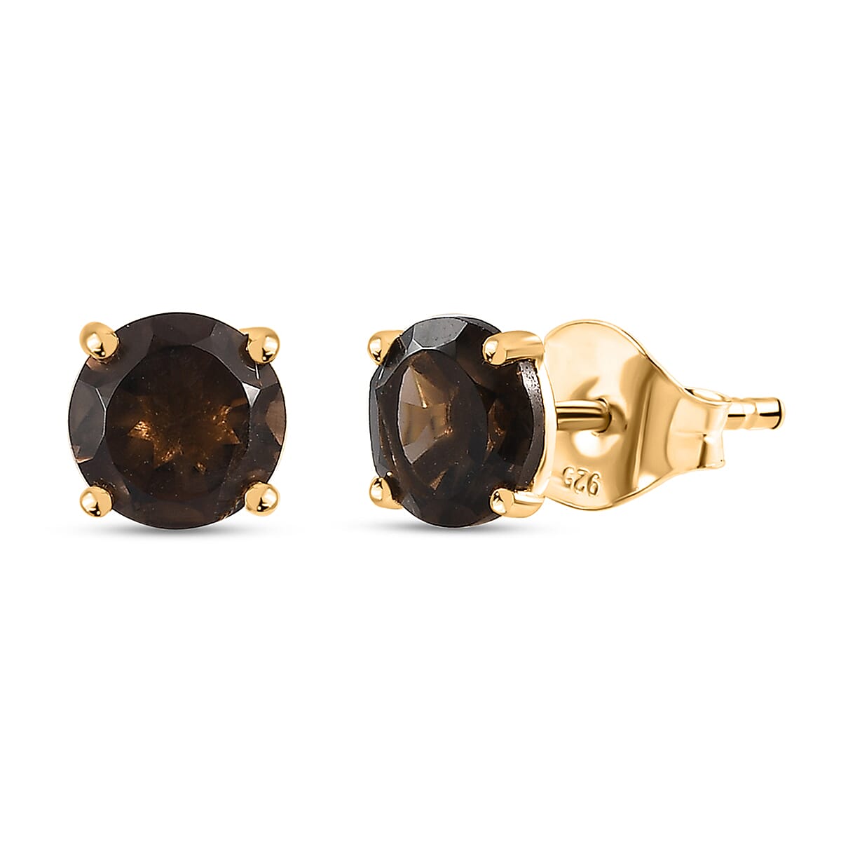 Brazilian Smoky Quartz Solitaire Stud Earrings in 14K YG Over Sterling Silver 1.60 ctw
