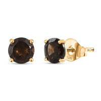 Brazilian Smoky Quartz Solitaire Stud Earrings in 14K YG Over Sterling Silver 1.60 ctw