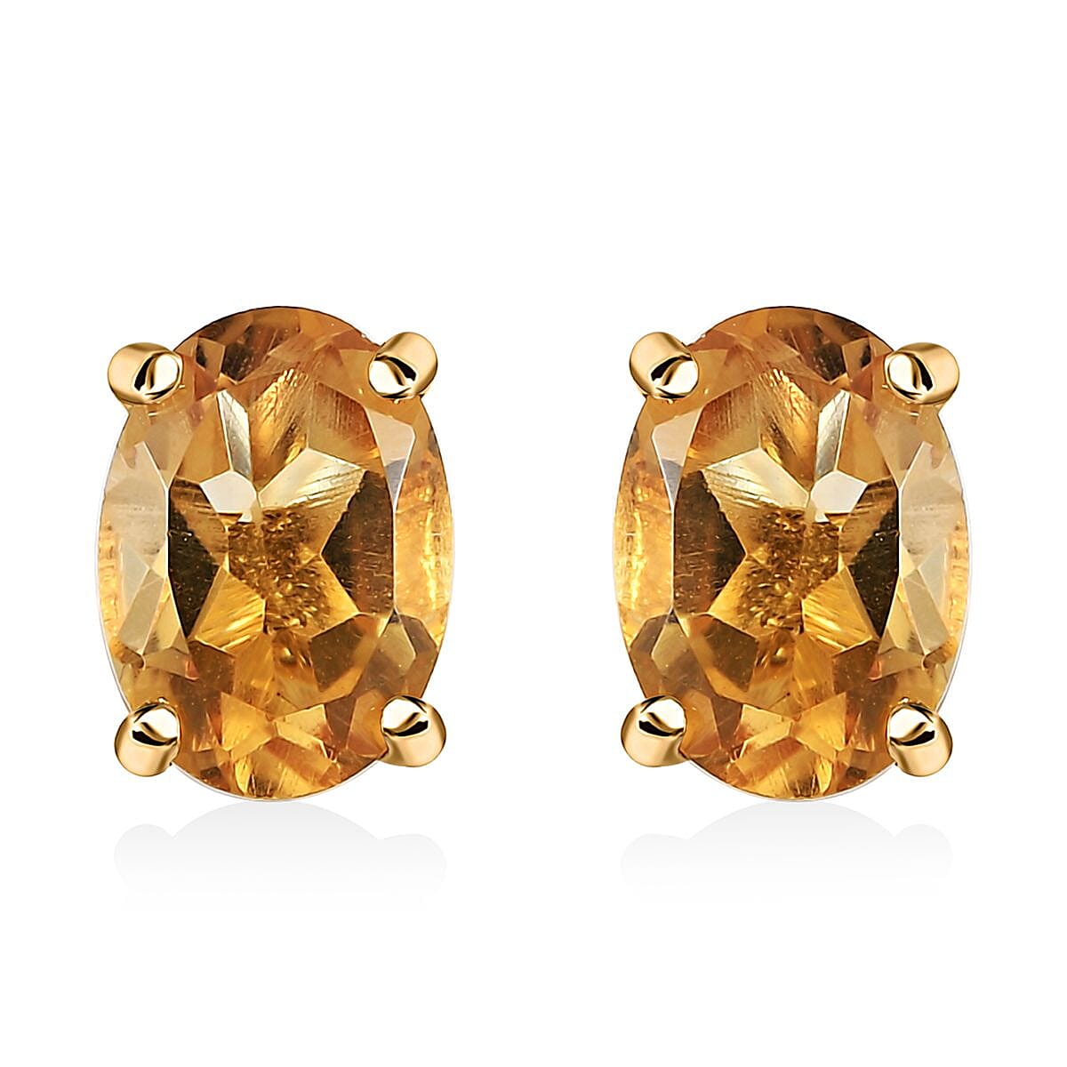 Brazilian Citrine Solitaire Stud Earrings in 14K Yellow Gold Over Sterling Silver 1.50 ctw