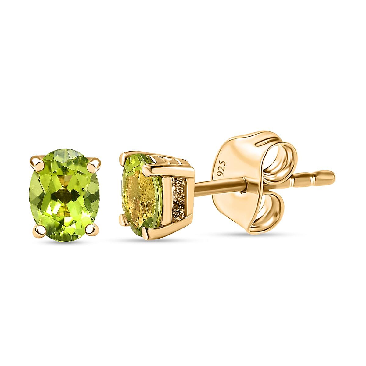 Peridot Solitaire Stud Earring in 14K Yellow Gold Over Sterling Silver 1.50 ctw