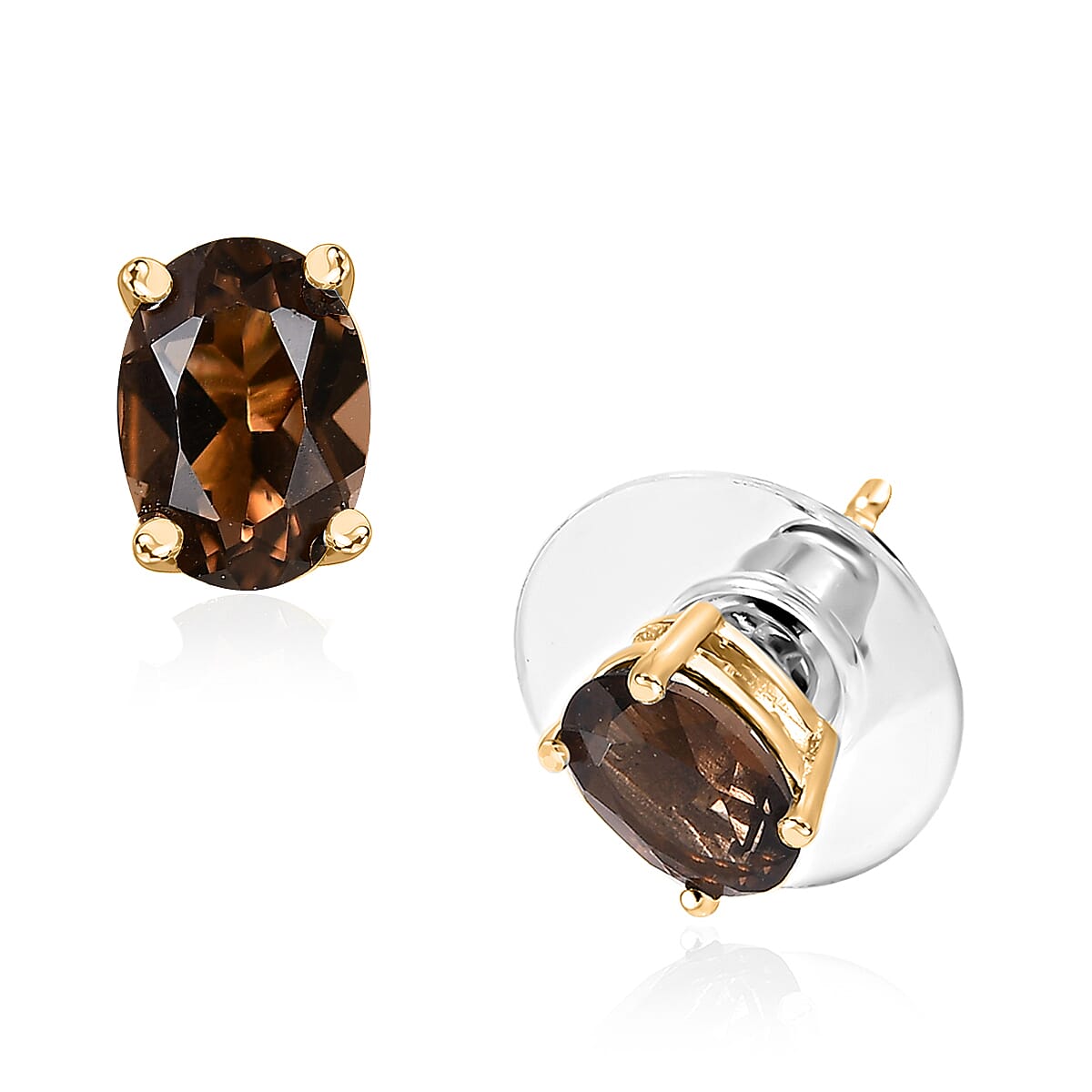 Brazilian Smoky Quartz Solitaire Stud Earrings in 14K YG Over Sterling Silver 1.20 ctw