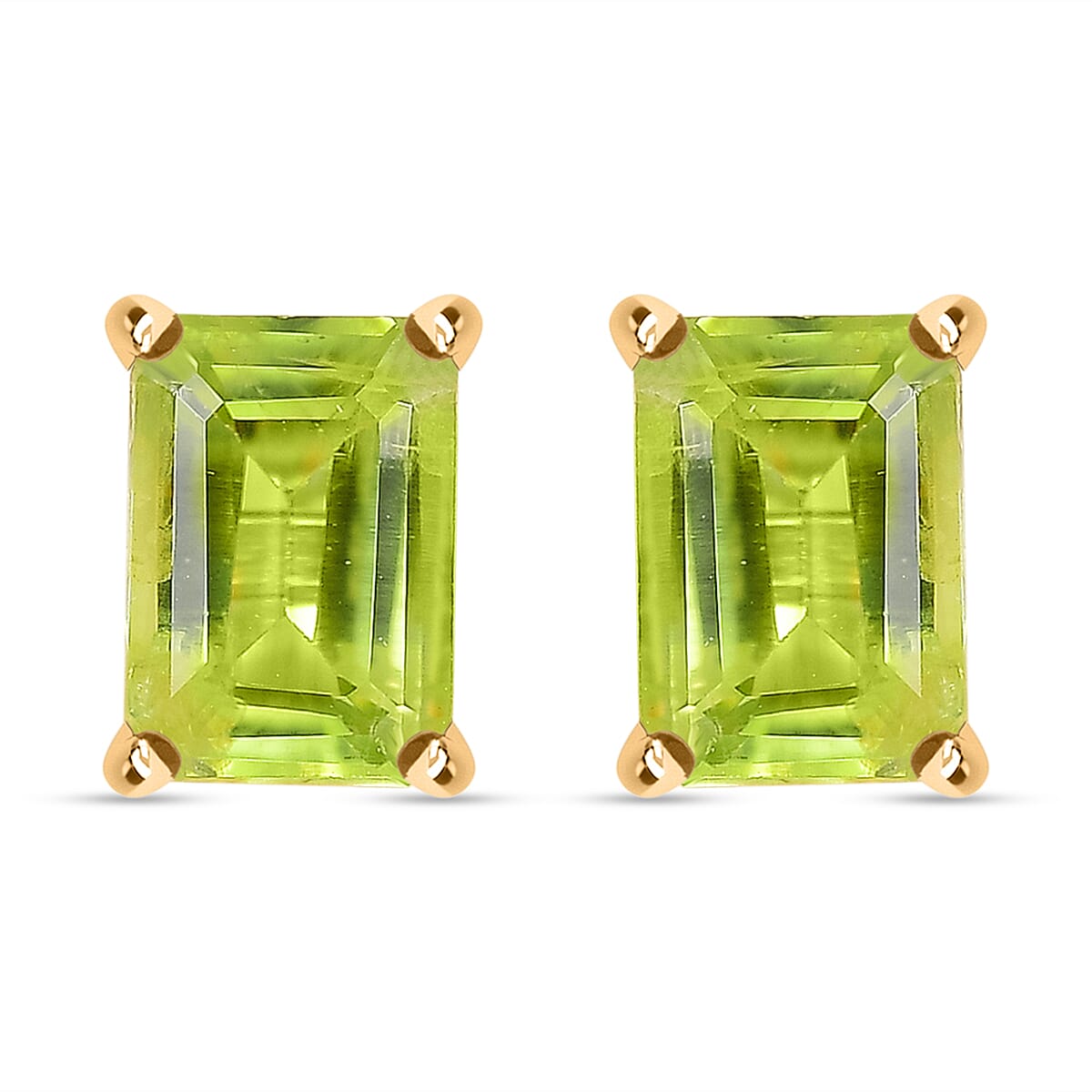 Peridot 2.15 ctw Solitaire Stud Earrings in 14K Yellow Gold Over Sterling Silver