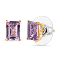 Rose De France Amethyst Solitaire Stud Earrings in 14K Yellow Gold Over Sterling Silver 1.90 ctw