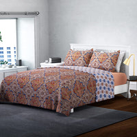 HOMESMART Orange and Blue Printed Microfiber Quilt (Queen) and Set of 2 Shams