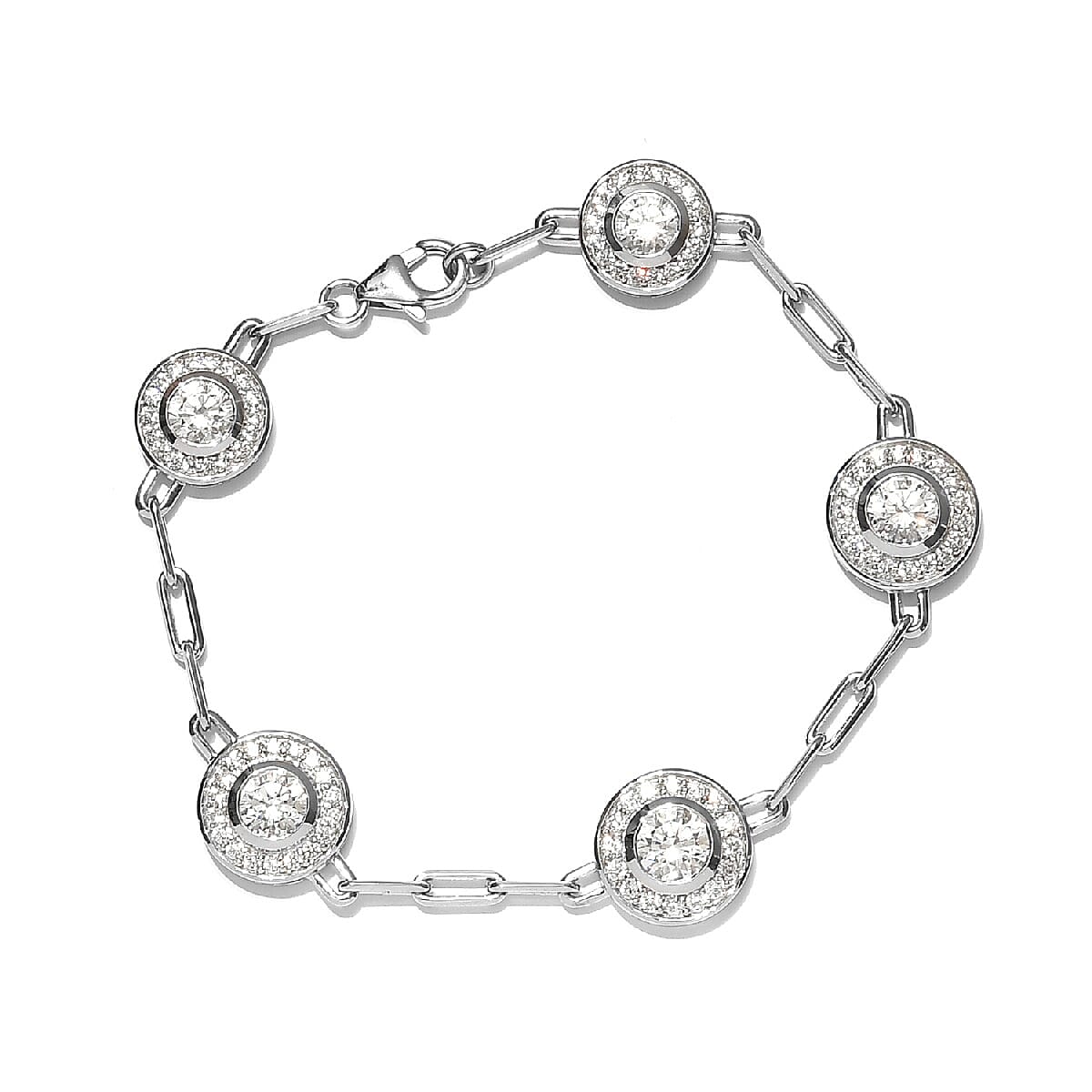 LUSTRO STELLA Made with Finest CZ Paper Clip Link Bracelet in Platinum Over Sterling Silver (7.25 In) 9.80 Grams 11.10 ctw