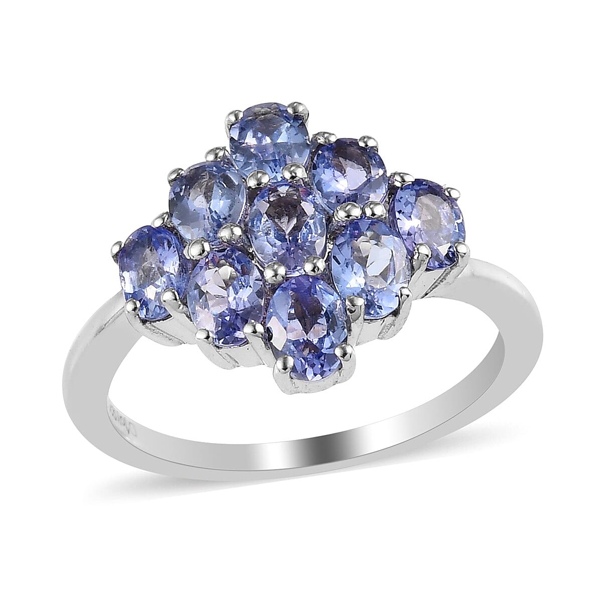 Tanzanite Cluster Ring in Platinum Over Sterling Silver (Size 7.0) 1.70 ctw (1)