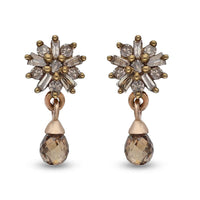 1.00 ctw Natural Champagne Diamond Briolette Flower Earrings in Vermeil RG Over Sterling Silver