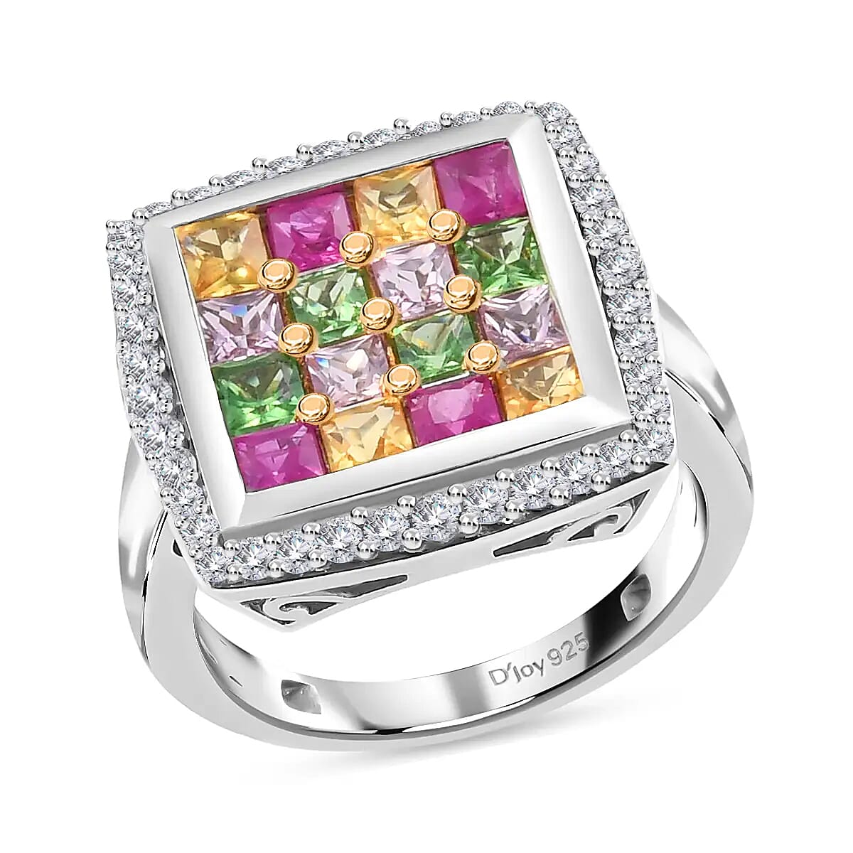 Tsavorite Garnet and Multi Gemstone Ring in Rhodium and Platinum Over Sterling Silver (Size 10.0) 2.10 ctw