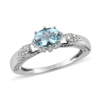 Luxoro 10K White Gold Premium Santa Maria Aquamarine and Diamond Ring 1.10 ctw