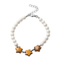 Yellow Tiger's Eye and White Shell Pearl Orion Belt Theme Bracelet in Stainless Steel (7.50 In) 10.50 ctw - Sticky add to cart bar