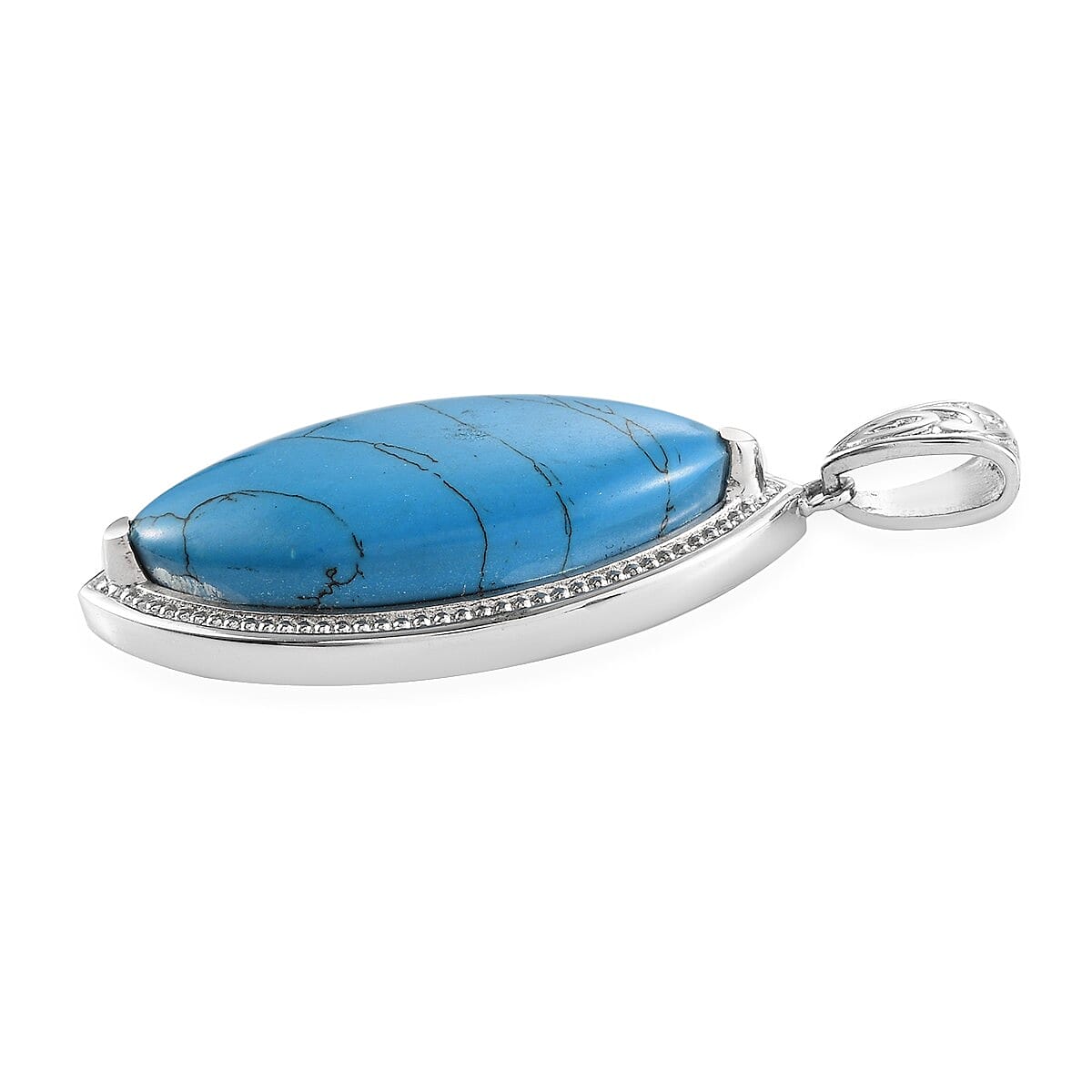 White Howlite Solitaire Pendant in Stainless Steel 15.50 ctw