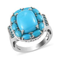 8.15 ctw Natural Arizona Sleeping Beauty Turquoise and Malgache Neon Apatite Ring in Platinum Over Sterling Silver