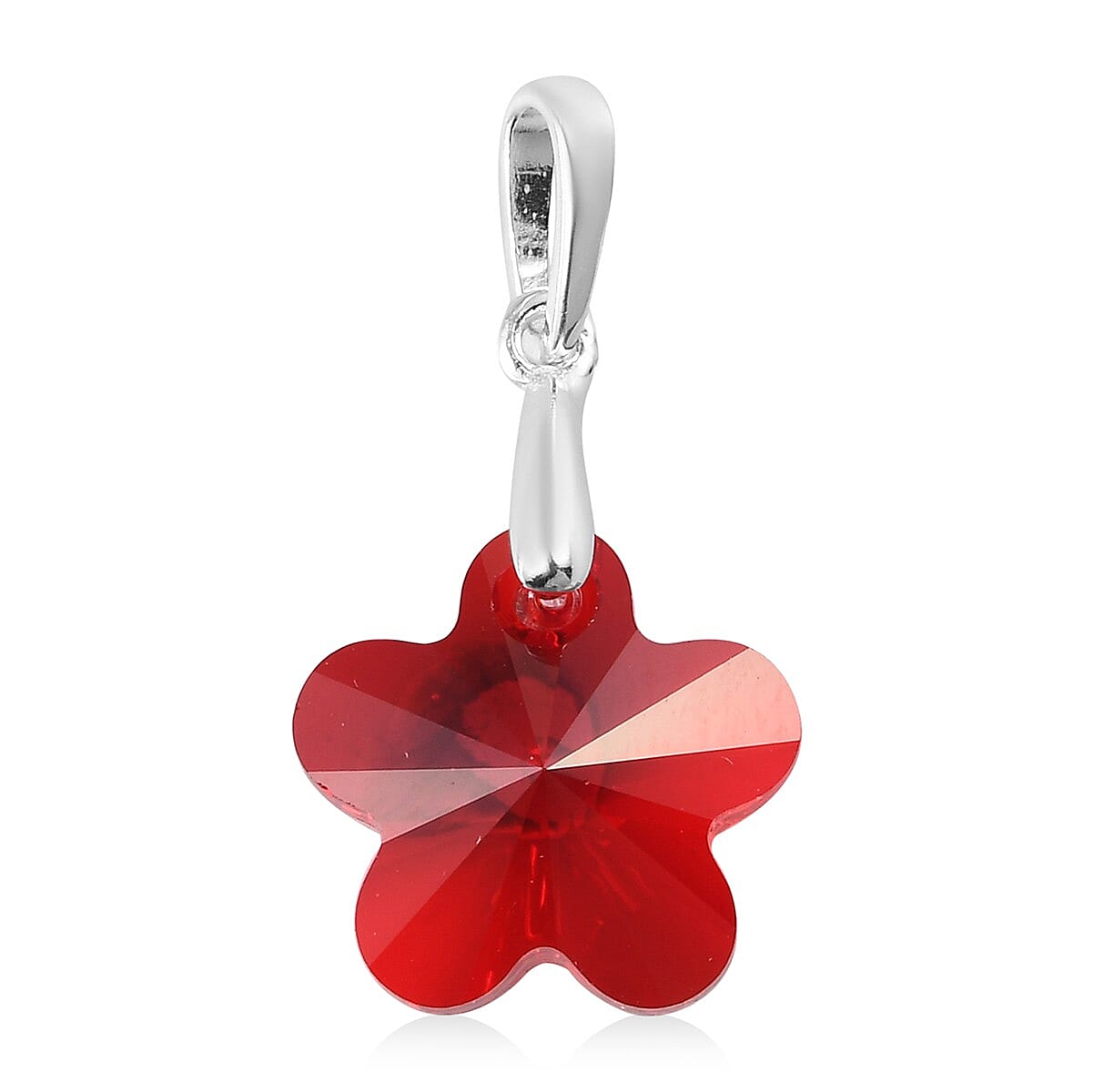 Light Siam Crystal Fancy Pendant in Sterling Silver