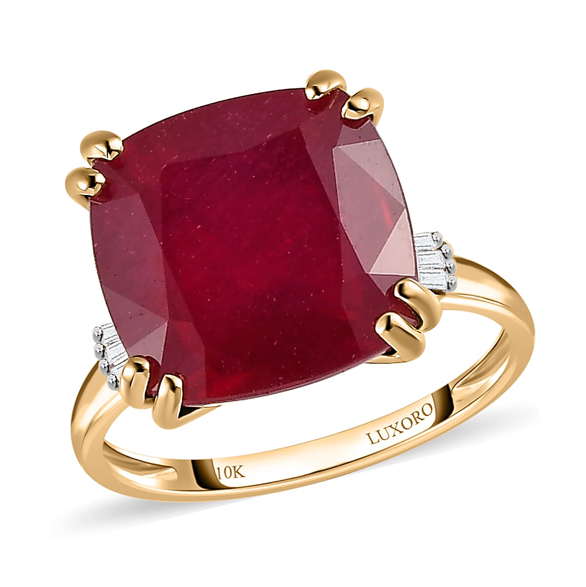 Luxoro 10K Yellow Gold Premium Niassa Ruby (FF) and Diamond Ring 11.25 ctw
