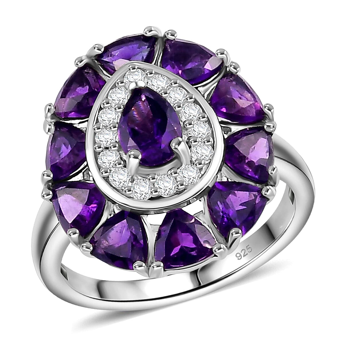 Lusaka Amethyst and White Zircon 2.50 ctw Ring in Platinum Over Sterling Silver