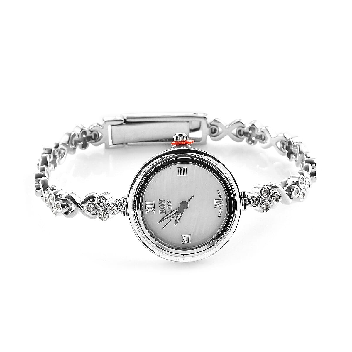 EON 1962 Swiss Movement Moissanite VS EF Bracelet Watch in Platinum Over Sterling Silver & Stainless Steel 1.30 ctw