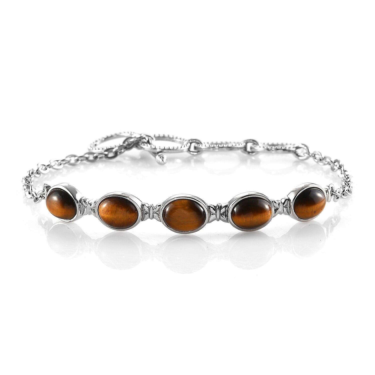 Tiger's Eye Toggle Clasp Bracelet in Stainless Steel (7.25 In) 10.50 ctw