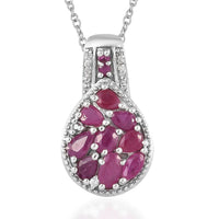 2.00 ctw Niassa Ruby and Zircon Clover Pendant Necklace 20 Inch in Platinum Over Sterling Silver