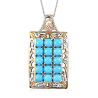 4.90 ctw Natural Arizona Sleeping Beauty Turquoise and Morro Redondo Pink Tourmaline Cluster Pendant Necklace 20 Inches in Vermeil YG & Platinum Over Sterling Silver