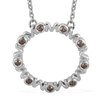 0.25 ctw Natural Champagne Diamond Mom Circle Pendant Necklace 20 Inches in Platinum Over Sterling Silver