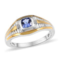Tanzanite and White Zircon Men's Ring in Vermeil Yellow Gold and Platinum Over Sterling Silver (Size 10.0) 0.75 ctw - Sticky add to cart bar