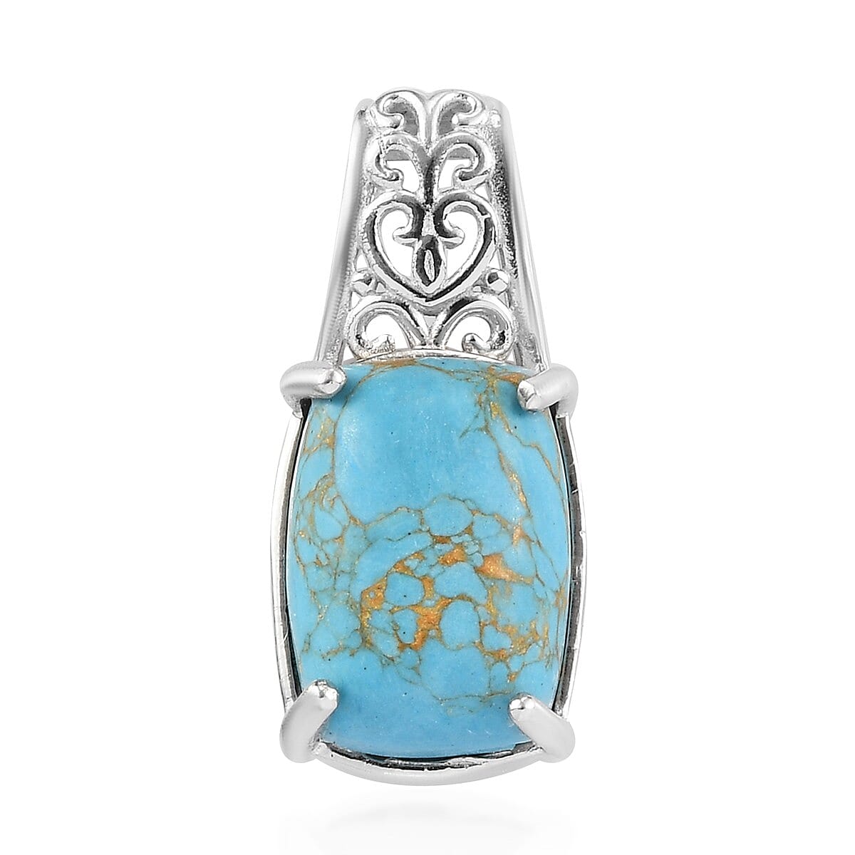 Mojave Blue Turquoise Solitaire Pendant in Platinum Over Copper with Magnet 6.85 ctw