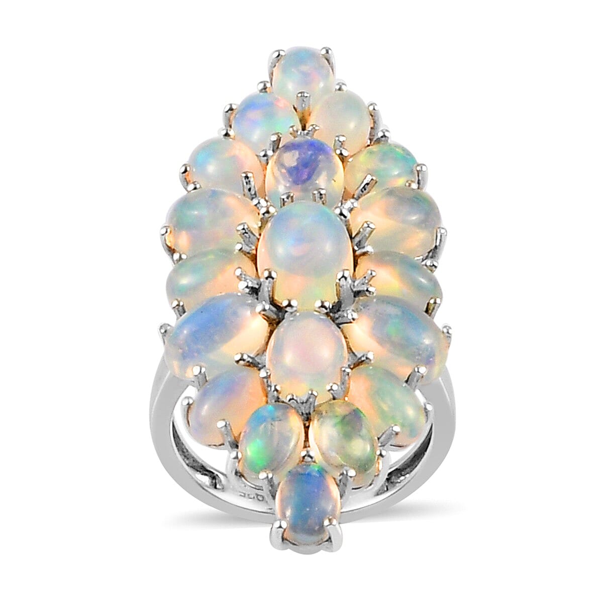 Ethiopian Welo Opal Cluster Ring in Platinum Over Sterling Silver (Size 9.0) 8.15 ctw (1)