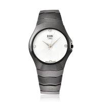 EON 1962 Diamond Swiss Movement Mother of Pearl Dial Watch with Black Ceramic Strap & Butterfly Buckle 0.05 ctw