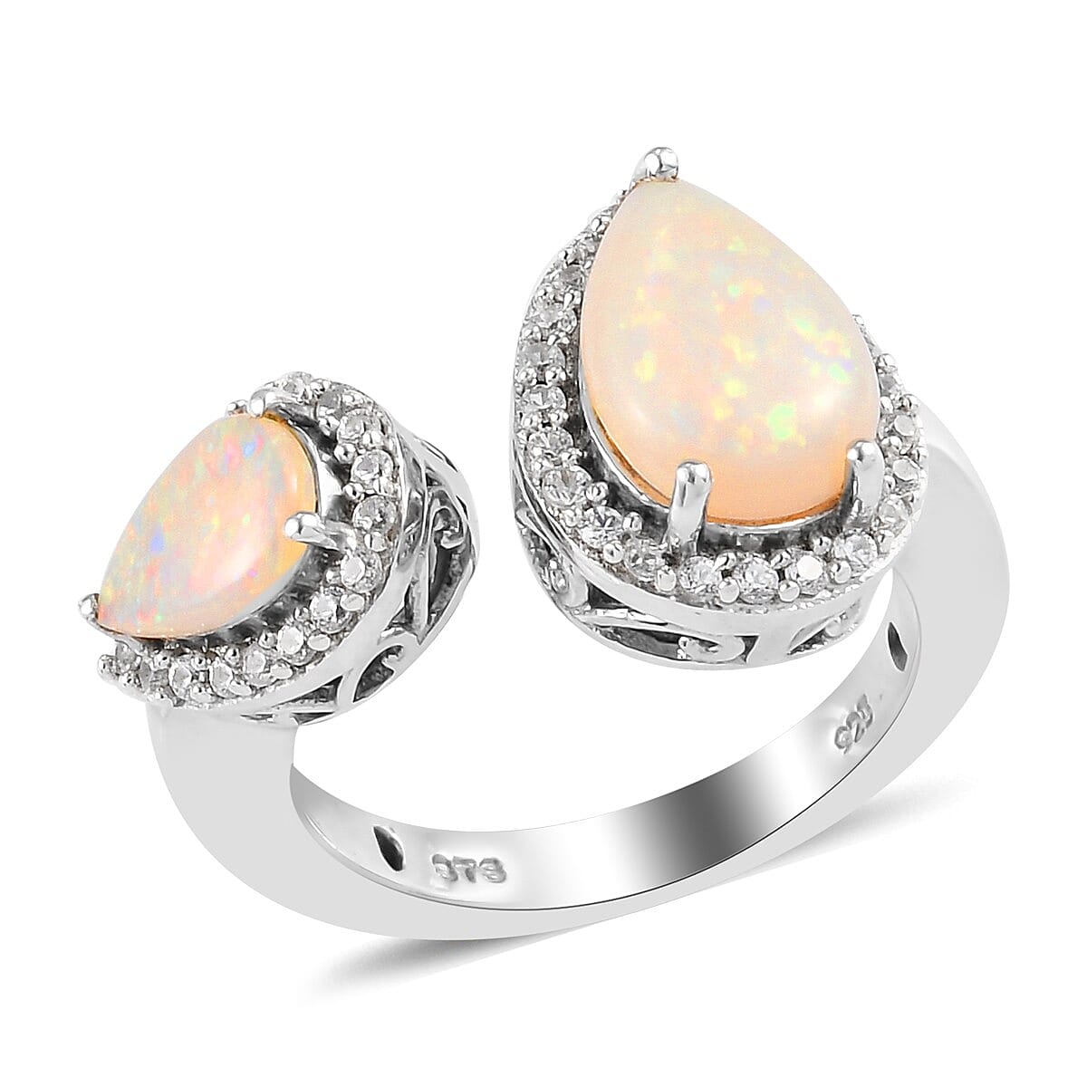 Australian White Opal and Zircon Ring in Platinum Over Sterling Silver 1.90 ctw