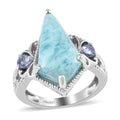 Larimar and Tanzanite Ring in Platinum Over Sterling Silver (Size 9.0) 6.50 ctw - Sticky add to cart bar