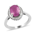 Ilakaka Hot Pink Sapphire, Diamond (0.20 cts) Halo Ring in Platinum Over Sterling Silver (Size 10.0) 3.00 ctw - Sticky add to cart bar