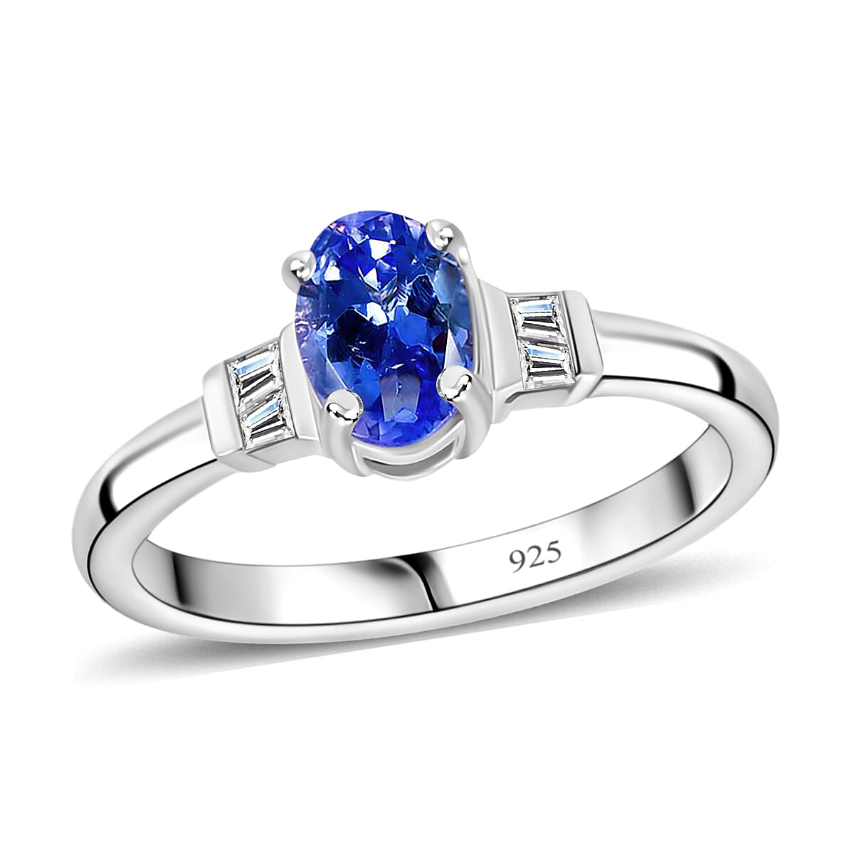 Tanzanite and White Zircon 11.20 ctw Ring in Platinum Over Sterling Silver