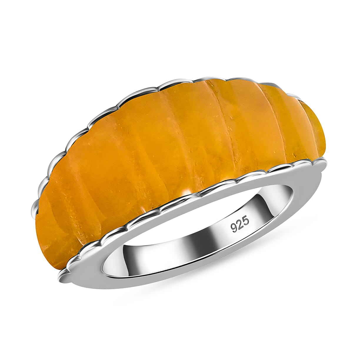 Yellow Jade 14.00 ctw Ring in Rhodium Over Sterling Silver (Size 5.5)